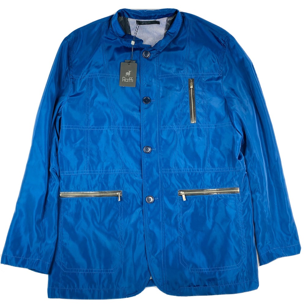 Raffi Blue Zippered Lightweight Polyester Button Front Jacket Size Mens M NWT